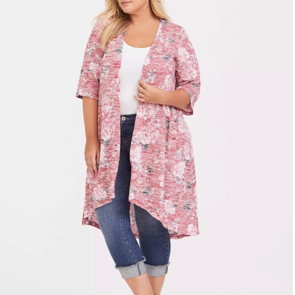 EUC Torrid Kimono Hi-Low Duster Rose Floral Size 2x